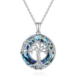Elegant Sterling Silver Tree of Life Pendant with Bermuda Blue Crystal for Women